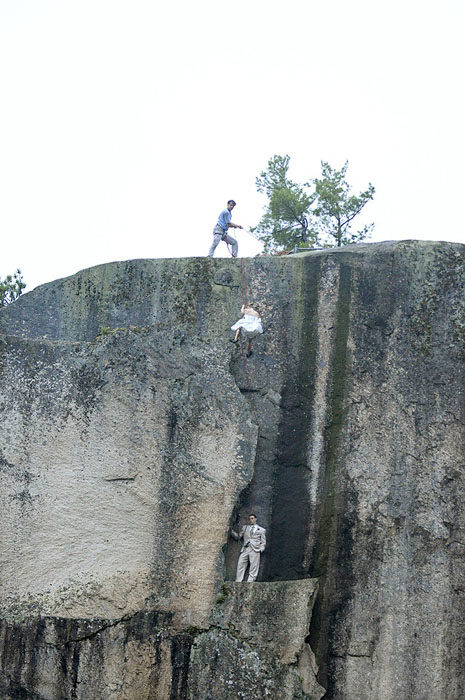 Since then, he's developed a bit of a reputation. As long as clients are willing to propel themselves to the appropriate ledge and gaze down 350 feet to the bottom of the valley, Philbrick guides them through the entire process.