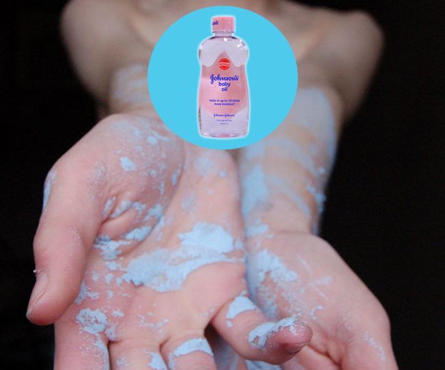 Rub paint-covered hands with some baby oil to remove it in no time.
