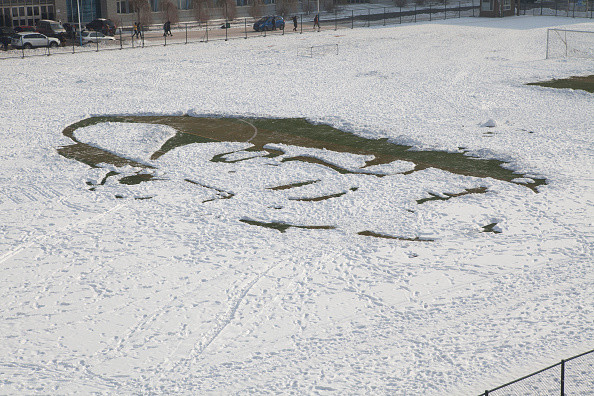 Two students created a massive portrait of one seriously famous lady when the first snow fell.