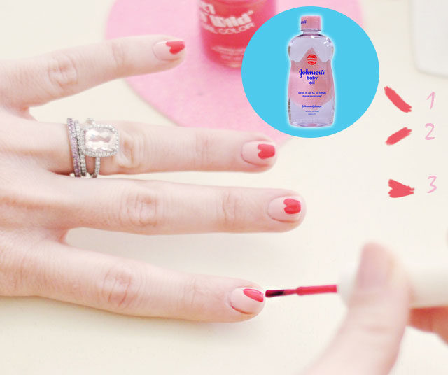If you're doing an at-home manicure, rub some oil around your nails. You can wipe away any polish mistakes at the end.