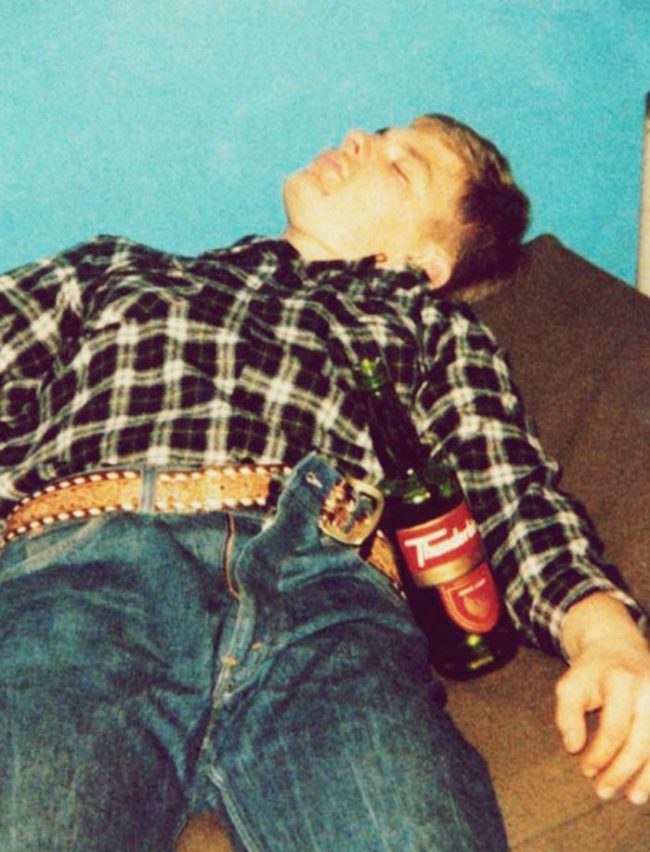 This image shows him passed out at a party during his time in the Army.