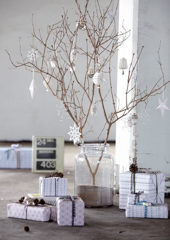 Going for a chic vibe? Gather up a branch, some coordinated ornaments, and a glass jar to seriously <a href="http://guide.weddingchicks.com/17-alternative-christmas-trees/" target="_blank">bring the glamour</a>.