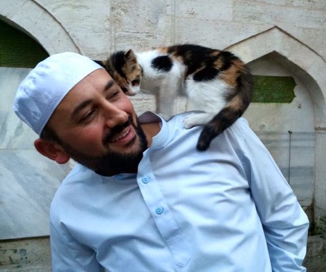 Calling the cats "guests" of the mosque, he makes them feel right at home.