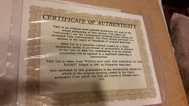 There was even a certificate of authenticity on the back.