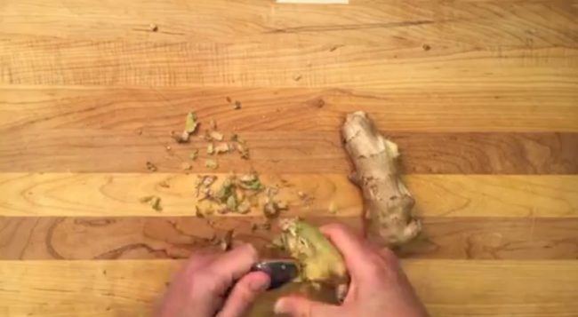 Use a spoon to peel ginger root.