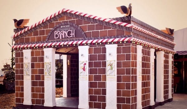 The result was a working bank that's made of over 5,000 pounds of real gingerbread!