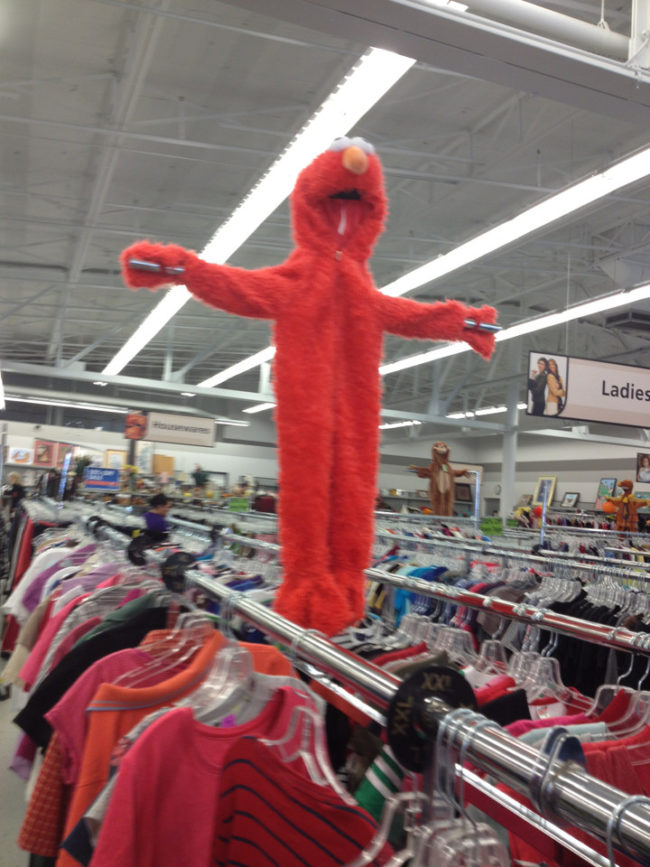 No one thought that a crucified Elmo would scare away customers?