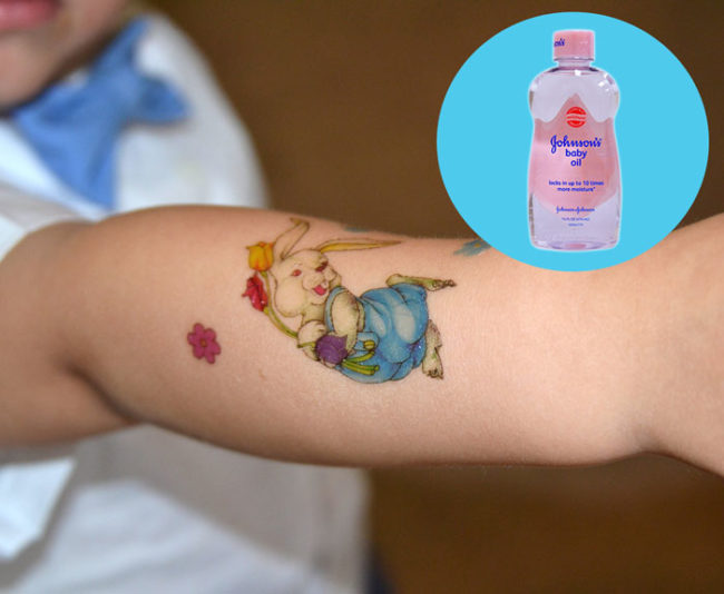 Remove temporary tattoos simply by rubbing them with a washcloth and a few drops of the oil
