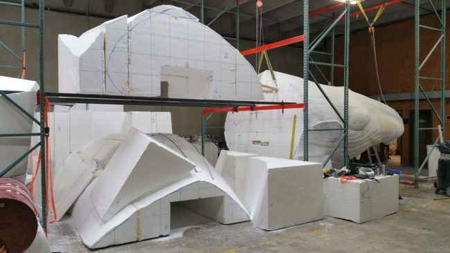 Once all of the foam was loaded into the aquarium, the artist got to work cutting out every true-to-life piece.