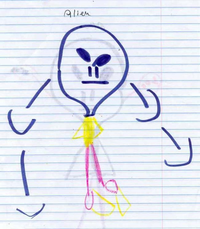 Many of the children report being controlled by aliens through their thoughts, as illustrated in this picture.