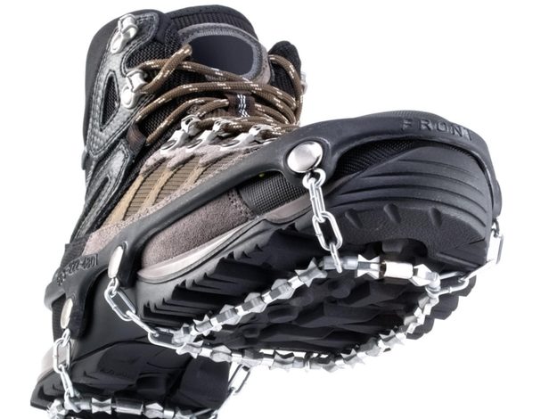 Like adding chains to tires, these shoe attachments can help even the clumsiest people avoid slipping on ice.