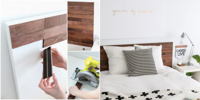 Turn an average headboard into an <a href="http://sugarandcloth.com/2014/02/diy-ikea-hack-stikwood-headboard/" target="_blank">amazing one</a> with some <a href="http://www.stikwood.com/" target="_blank">stikwood</a>.