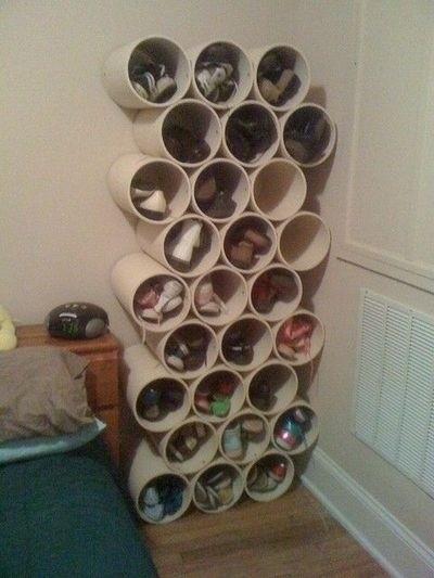 Keep prized floor space for winter boots -- PVC pipes are excellent for smaller shoe storage.