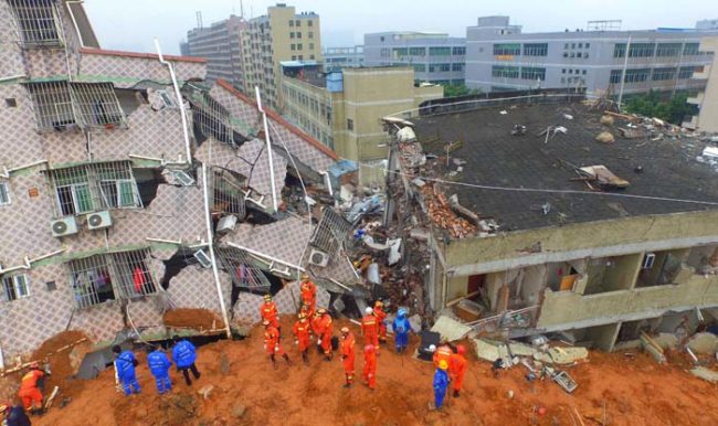 It's unclear exactly what caused the pile to collapse and spill into the nearby city.