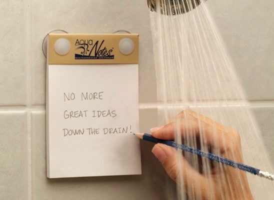 Everyone knows that showers are basically think tanks, so why not give out a few <a href="http://www.myaquanotes.com/" target="_blank">waterproof notepads</a>?