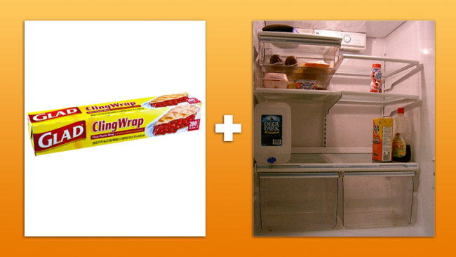 Line your refrigerator racks with the film so the wrap gets dirty, not the shelves.