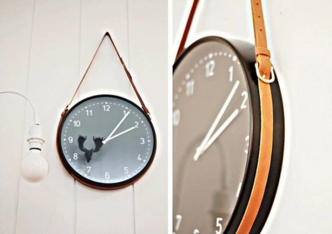 All you have to do to upgrade <a href="http://www.ikea.com/us/en/catalog/products/70152467/" target="_blank">this clock</a> is hang it with an old belt.