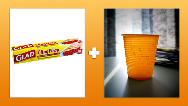 Turn any cup into a travel mug by placing plastic wrap on top of it and poking a straw through it.