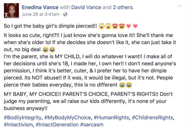 In her post, Vance tells other parents not to judge, that she’s the parent in this equation, and that she makes all the decisions for her daughter until she’s over the age of 18.