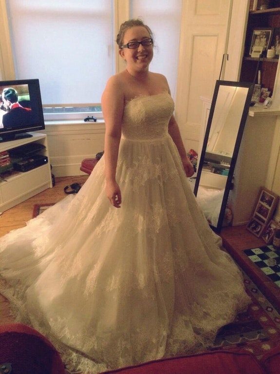 "My friend guided me to a charity shop that had a donation of brand new wedding dresses from a boutique; this had £1595 on the tag. I got it for £25 and it fits like a glove!"